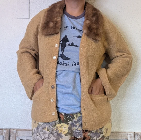 1940s/50s Mohpac Campus Fur Collar Cardigan - Picture 2 of 13